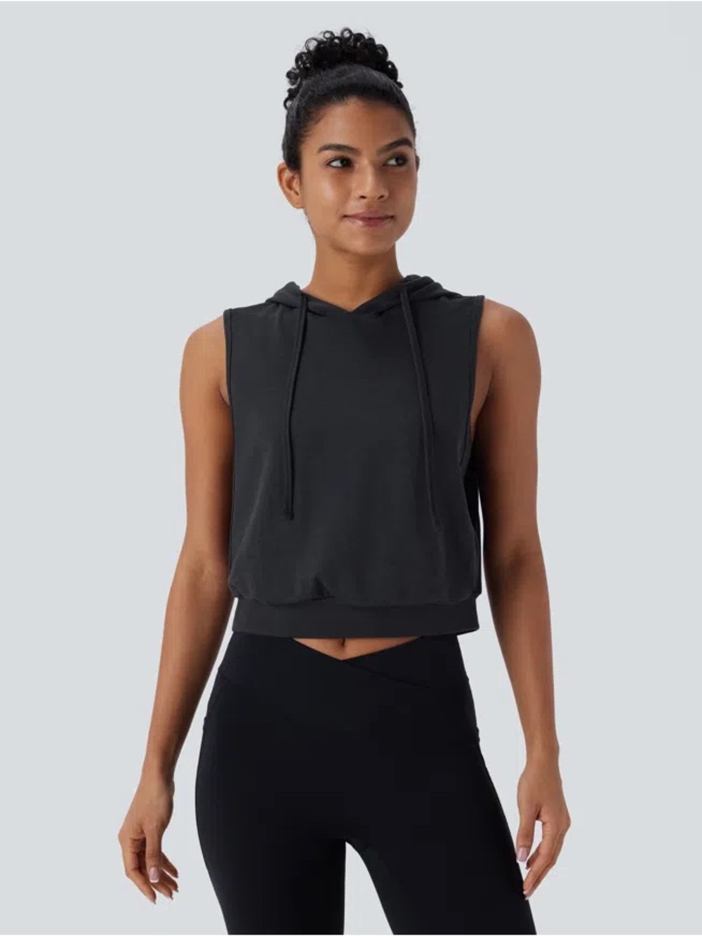 Black Sleeveless Hoodie Crop Top - Women